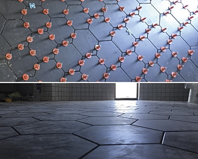 Impressive installation of hexagonal floor tile using ATR Tile Leveling system